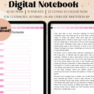 Pink Digital Notebook Goodnotes | Notebook with Tabs | Goodnotes Notebook | iPad Notebook | Hyperlinked Notebook | 10 Subject Notebook