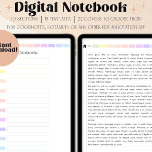 Pastel Digital Notebook Goodnotes | Notebook with Tabs | Goodnotes Notebook | iPad Notebook | Hyperlinked Notebook | 10 Subject Notebook