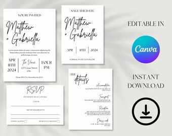 Wedding Invitation Card | Wedding Details Card | RSVP Cards | Save the Date Template | Canva Template | Wedding Template | Minimalistic