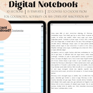 Blue Digital Notebook Goodnotes | Notebook with Tabs | Goodnotes Notebook | iPad Notebook | Hyperlinked Notebook | 10 Subject Notebook