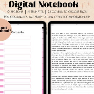 Pink Digital Notebook Goodnotes | Notebook with Tabs | Goodnotes Notebook | iPad Notebook | Hyperlinked Notebook | 10 Subject Notebook