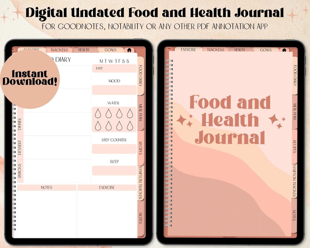 Digital Food Journal Health Journal Goodnotes Vertical Etsy