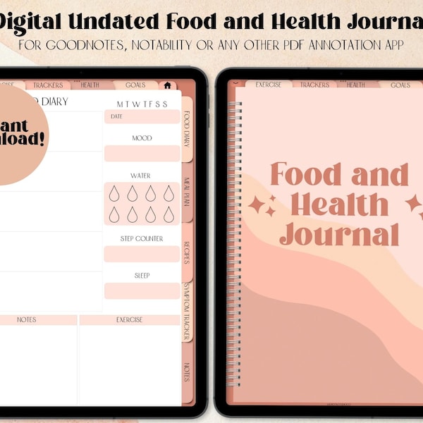 Digital Food Journal | Health Journal | Goodnotes Vertical Planner | Hyperlinked PDF | Instant Download | Fitness Journal | Meal Planning