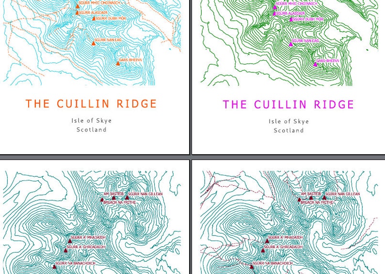 Cuillinne Ridge Map The Cuillin Ridge Digital Contour Map Pack, Many Styles. Print at Home ...