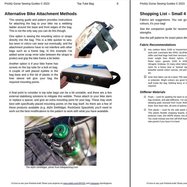 Top Tube Bag, Small and Large PDF Sewing Guide Pattern Instructions. MYOG, DIY Outdoor Gear. Ultralight Bicycle Touring Bikepacking. 2 Sizes image 3