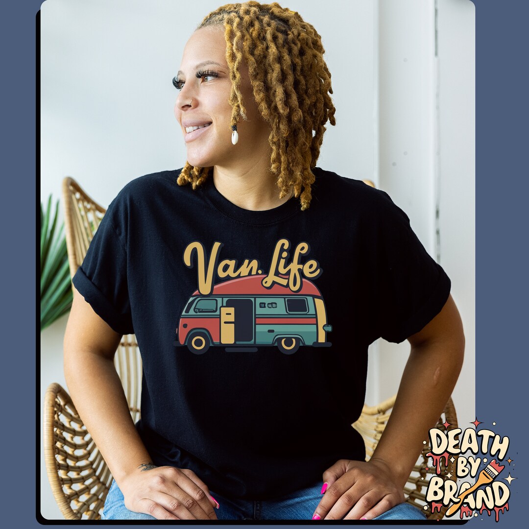 Cute Color Block Van Graphic Design Tshirt, Van Life Camper Tee