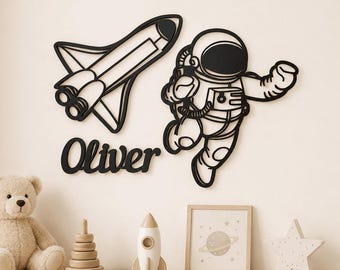Personalized Name Sign, Space Nursery Wall Art, Rocket Astronaut Decor, Custom Kids Room Gift