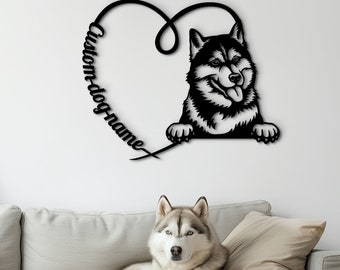 Custom Husky portrait wood wall art. Husky dog name sign wooden wall decor. Personalized gift for husky owners