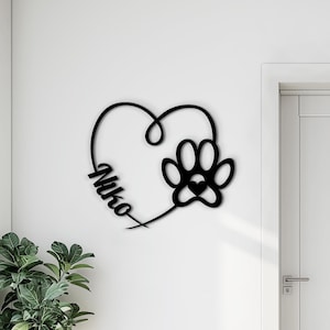 Dog Paw Wall Decor - Personalized Pet Name Wooden Sign, Custom Dog Lover Decor, Pet Room Heart Wood Wall Art, Paw Print Gift for Dog Owners