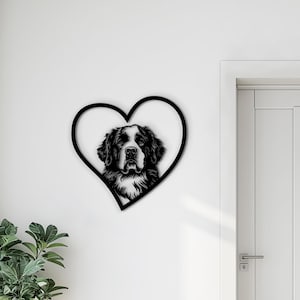 St Bernard Wall Art, Wooden Dog Sign, Heart Shaped Wall Hanging, Custom Pet Room Decor, Unique Saint Bernard Gift for Dog Lovers