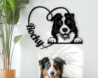 Bordercollie-hondnaambord, aangepaste gepersonaliseerde houten muurkunst, hondportret aan de muur, leuk hondenliefhebber woondecoratie en cadeau eigenaar