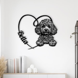Custom Poodle Dog Name Sign, Personalized Pet Portrait Wall Art, Wooden Dog Wall Hanging, Gift for Poodle Owner, Unique Dog Room Decoration