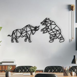 Geometric bull and bear art, perfect for enhancing the decor of any finance professional's office.
