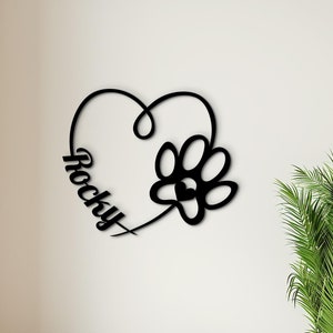 Heart Paw Print Sign wood wall art. Custom dog name wall hanging. Personalized dog room decor. Wooden dog home decor. Unique pet lover gift