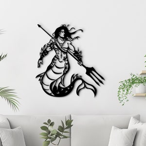 Merman wall art wooden wall hanging. Wood Merman decor handmade fantasy lover gift. Custom Merman home decor unique wall sign