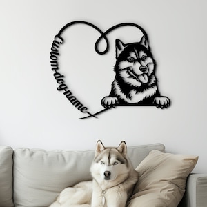 Retrato de husky personalizado en madera. Decoración de pared de madera con letrero con el nombre de un husky. Regalo personalizado para dueños de husky.