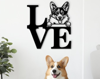 Corgi sign wood wall art, Love letters custom dog portrait, Corgi dog wall hanging decor, Corgi ornament, Corgi owner birthday gifts