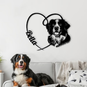 Bernese Dog art wood wall sign. Custom Bernese Mountain Dog name decor. Pet portrait wall hanging. Personalized Bernese Dog Mom gift
