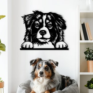 Australian Shepherd wooden wall art. Custom Australian Shepherd sign pet portrait decor. Handmade gifts for Aussie dog owners