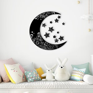 Moon and Stars nursery decor. Cute bedroom wall decoration. Nursery wall accent. Cute Moon and Stars kids room wall art. Wall hanging decor