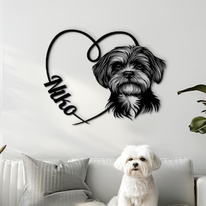 Maltese dog wall art. Wooden dog portrait decor. Custom pet name sign. Dog wood wall hanging decoration. Personalized Maltese dog mom gift