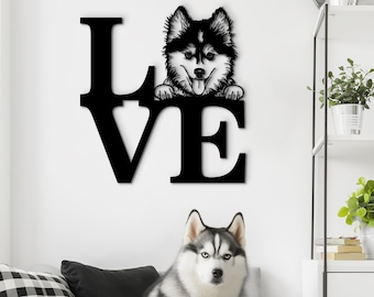 Pomsky art wooden wall decor. Custom dog sign Pomsky portrait Love wall hanging. Handmade Pomsky dad and dog mom gift for birthday