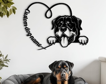 Personalised Rottweiler Sign Wooden Dog Wall Art, Custom Dog Name Wall Hanging Decor, Dog portrait Wood Wall Art Rottweiler Owner Gift