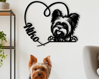 Yorkie wall art wooden dog sign with custom pet name or text. Personalized Yorkshire Terrier dog portrait decor. Yorkie gifts for dog lovers