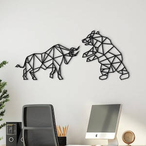 Geometric Bull and Bear Stock Market Art. Trading Wall Decor Finance Art, Crypto Wall Art, Gifts for Traders. Financial Advisor Office Decor