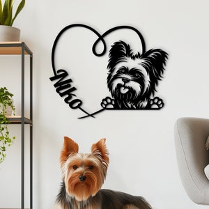 Yorkie wall art wooden dog sign with custom pet name or text. Personalized Yorkshire Terrier dog portrait decor. Yorkie gifts for dog lovers
