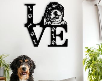 Bernedoodle Custom Wooden Sign. Dog Portrait Custom Wall Hanging. Handcrafted Dog Wall Decor with LOVE Letters. Unique Bernedoodle Mom Gift