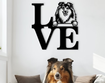 Sheltie wall art wooden wall decor. Shetland sheepdog LOVE sign with custom pet portrait. Sheltie sign wood wall art. Sheltie owner gifts