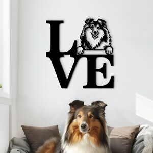 Sheltie wall art wooden wall decor. Shetland sheepdog LOVE sign with custom pet portrait. Sheltie sign wood wall art. Sheltie owner gifts