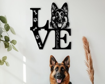 German Shepherd sign wood wall art. Personalized dog sign custom pet name. Dog portrait decor. Unique German Shepherd gifts for dog owners