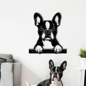 Boston Terrier Wall Art - Wooden Dog Portrait Sign, Pet Room Wall Hanging Decor, Unique Boston Terrier Owner Gift, Dog Lover Home Decoration