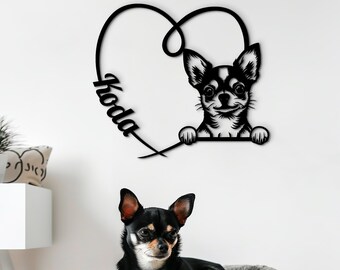 Chihuahua art wooden wall decor. Personalized chihuahua welcome sign. Dog name custom home decor. Handmade wall hang Chihuahua parents gift