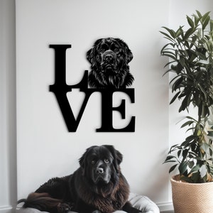 Newfoundland dog sign wood wall art, Love wall sign with pet portrait, Custom dog mom gift, Newfoundland wall decor, Dog lovers gift