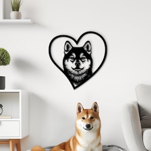 Shiba Inu Wall Art, Heart Shaped Wooden Dog Sign, Custom Pet Portrait Wall Hanging, Personalized Dog Room Decor, Unique Shiba Inu Owner Gift