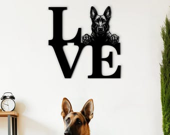 Belgian Malinois Wall Art, Custom Wooden LOVE Sign, Handmade Dog Portrait Home Decor Gift