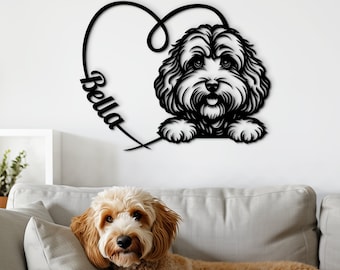 Cockapoo decor wood wall art. Cockapoo portrait personalized dog name sign. Custom Cockapoo mom gift. Cute dog lover birthday gift