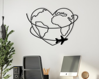 Travel Wall Decor Map Wood Wall Art with Heart. Travel Wall Art Meeting Room Wall Decor. Travel Agency Decor Custom Travel Gifts for Friends