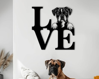 Boxer Dog Wall Art, Wooden LOVE Sign with Pet Portrait, Dog Lover Home Decor