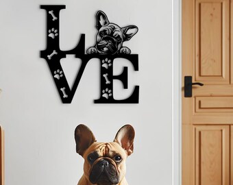 French bulldog sign wood wall art dog love wall hanging. Custom frenchie portrait home decor. Handmade French bulldog owner gift