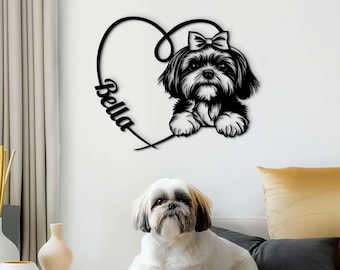 Shih Tzu Dog Name Sign, Personalized Wooden Pet Portrait Wall Hanging, Custom Dog Room Art, Dog Lover Home Decor, Unique Shih Tzu Owner Gift