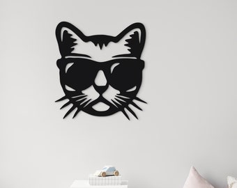 Cat with glasses wall art, Wooden wall hanging, Funny wall decor with cat, Best cat lover gift, Wall hunging wall decoration