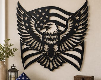 American Flag Eagle Wall Decor, Patriotic Wood Art, 4th of July Decor, Americana Veteran Gift