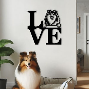 Sheltie wall art wooden wall decor. Shetland sheepdog LOVE sign with custom pet portrait. Sheltie sign wood wall art. Sheltie owner gifts