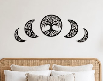 Moon Phase Wall Decor, Tree of Life Art for Boho Celestial Nursery or Bedroom