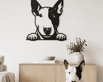 Bull Terrier Wall Art, Wooden Dog Portrait, Modern Pet Decor, English Bullie Owner Gift