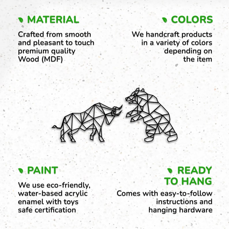 Handcrafted Geometric Bull and Bear Wall Art for Financial Enthusiasts